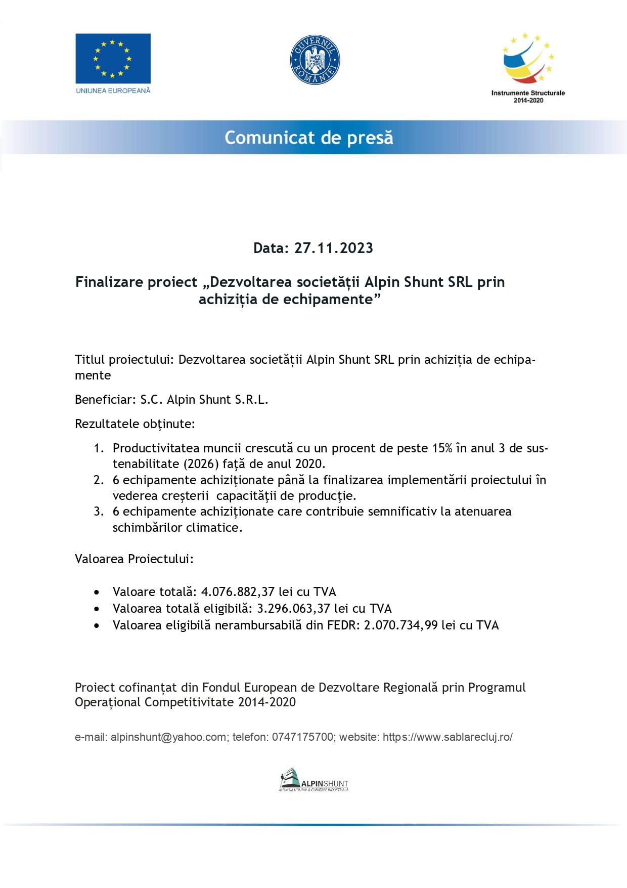 Comunicat de Presa finalizare-proiect